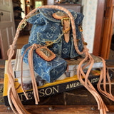 LAV Original Denim Sac a Dos PM with matching Denim Charm with 65ct Pyrite and 150ct Pyrite