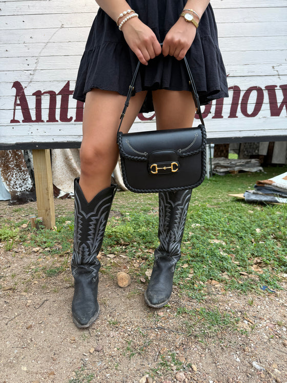 LAV Original Horsebit 1955 Small Shoulder Bag Noir Braided w/Smile Pocket Stitching