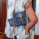 LAV Original Denim Sac a Dos PM with matching Denim Charm with 65ct Pyrite and 150ct Pyrite