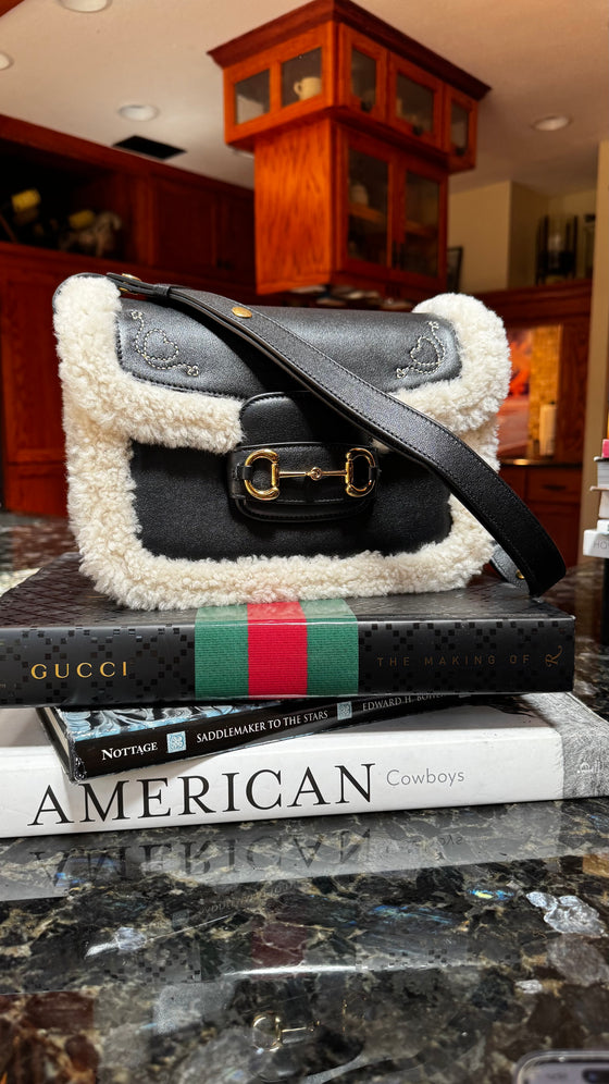 LAV Original Horsebit 1955 Shearling Shoulder Bag with Heart Pocket Stitching