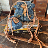 LAV Original Denim Sac a Dos PM with matching Denim Charm with 65ct Pyrite and 150ct Pyrite