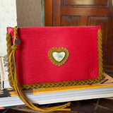 LAV Original Epi Neverfull Pochette Camel Braided with a 40 carat Variscite Heart