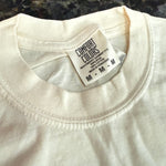 Close-up of a white shirt with a tag on a dark surface