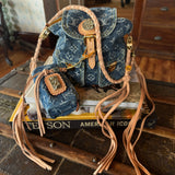 LAV Original Denim Sac a Dos PM with matching Denim Charm with 65ct Pyrite and 150ct Pyrite