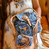 LAV Original Denim Sac a Dos PM with matching Denim Charm with 65ct Pyrite and 150ct Pyrite
