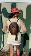 LAV Original Ellipse Backpack Chocolate Zipper Pulls with Western Skies Tooled Patch